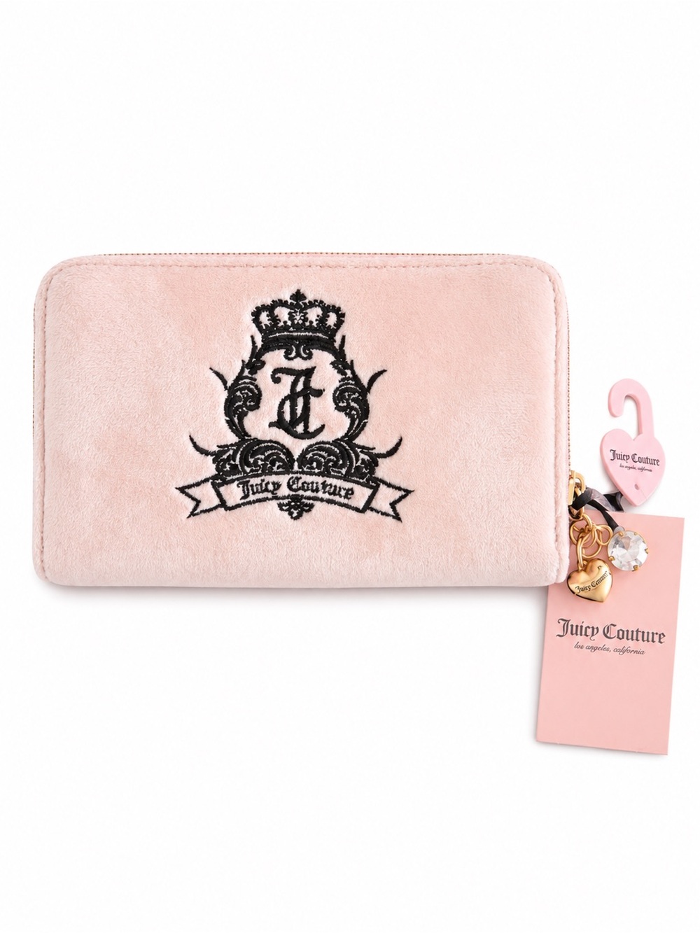 Juicy Couture Light Pink/Clay Plush Zip Pockets with Button Wallet  with charms